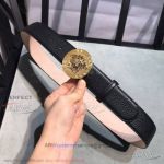 AAA Versace Black Litchi Leather Belt - All Gold Buckle